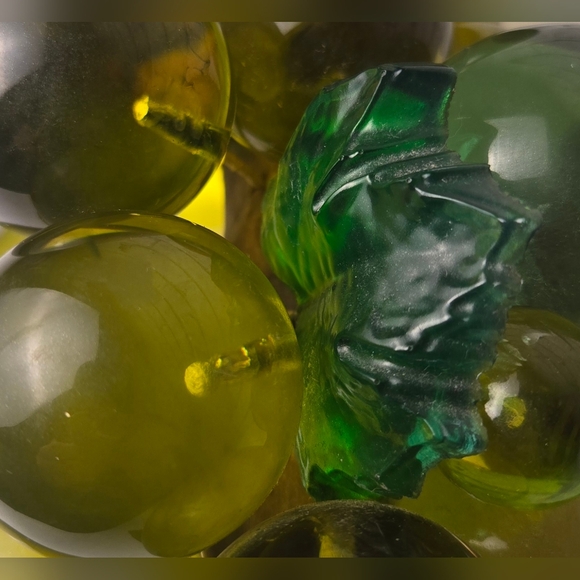 Vintage Green Glass Grape Cluster Sculpture on Wood Stem 13.5” - Picture 14 of 15